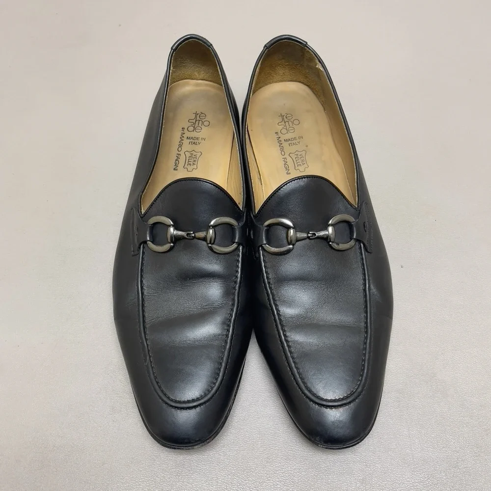 Tresmode Neslip Shoes Men 44 / 10.5 Black Horsebit Leather Slip On Loafers Italy
